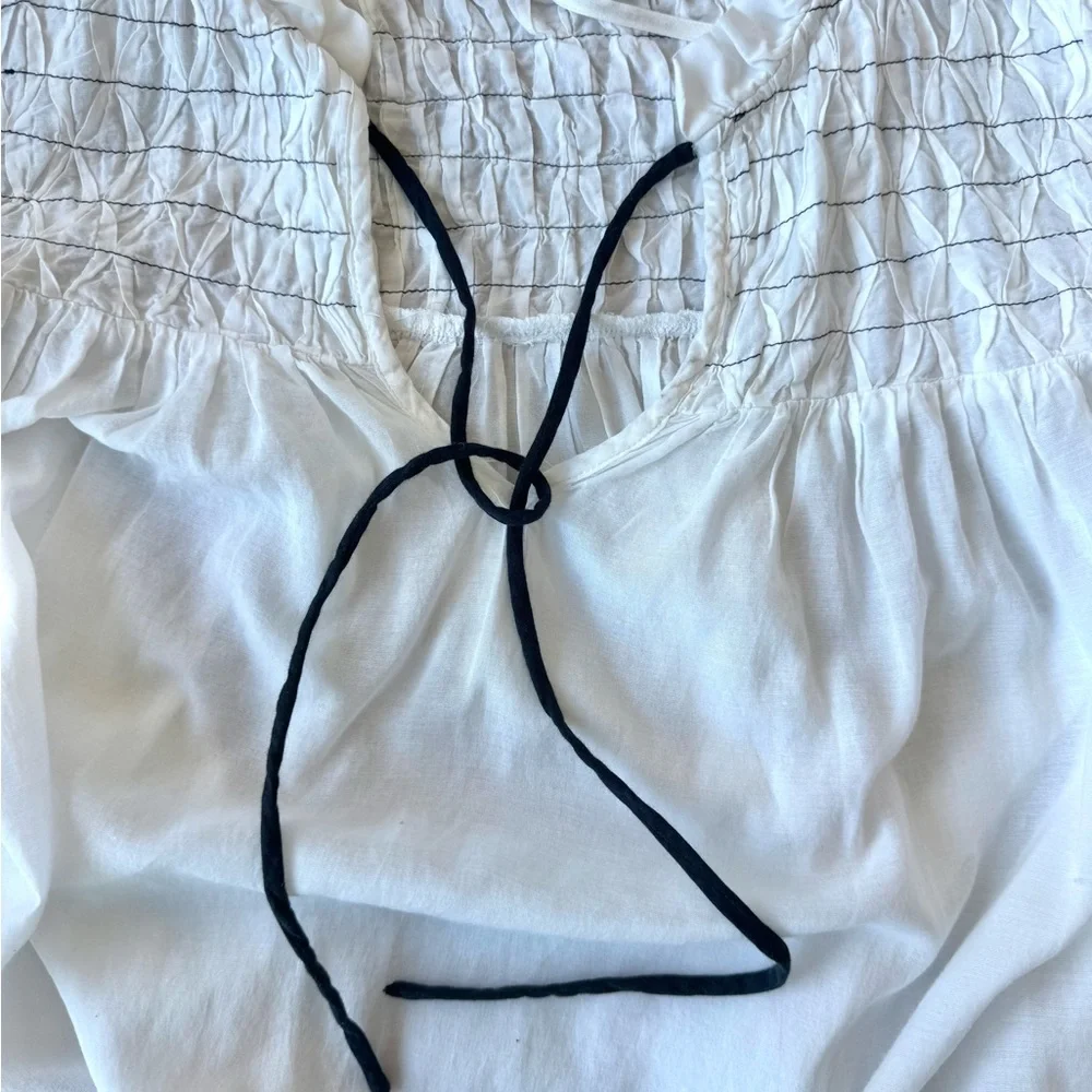 Anthropologie Long-Sleeve White Airy Babydoll smocked Blouse Sz M Boho Peasant - Picture 11 of 13